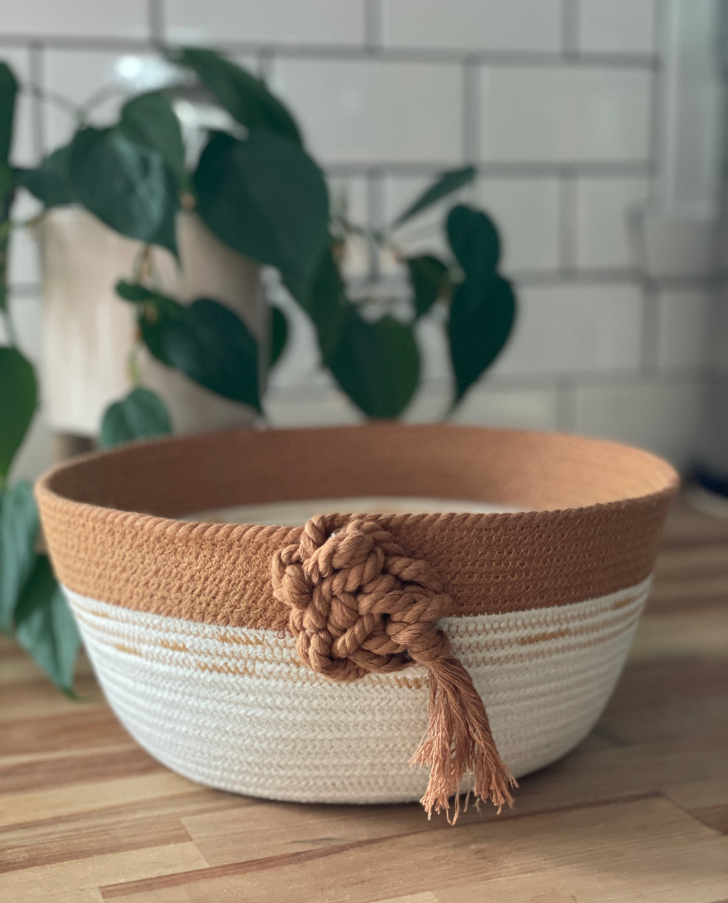 Tan on White Basket