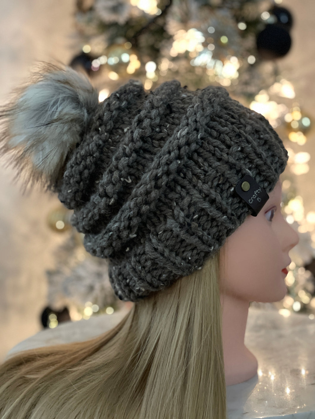 Brown with Specks Pom Hat