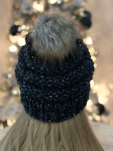 Load image into Gallery viewer, Grey with Silver Tinsel Pom Hat
