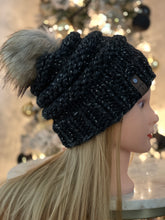 Load image into Gallery viewer, Grey with Silver Tinsel Pom Hat
